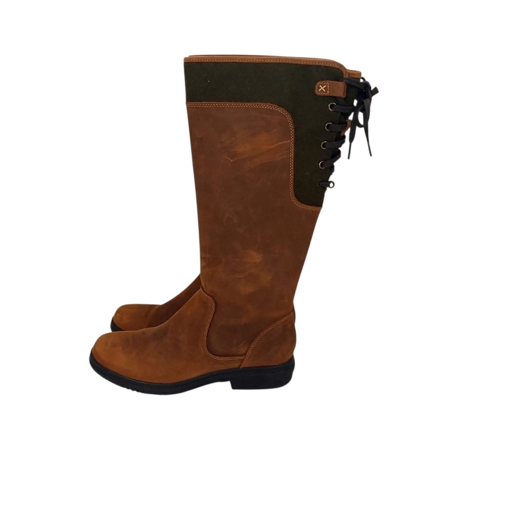CLARKS TAVOY CEDAR BROWN LEATHER KNEE HIGH RIDING BOOTS